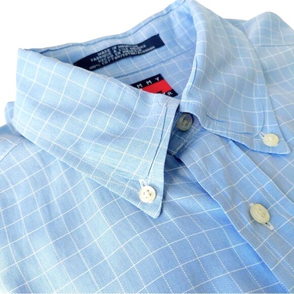 VTG 90s Y2K Tommy Hilfiger Blue Button-Down Windowpane Grid Shirt Sz M - Picture 12 of 14